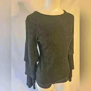 Onetheland Black Fitted Sweater with Layered Bell Sleeves - Size S